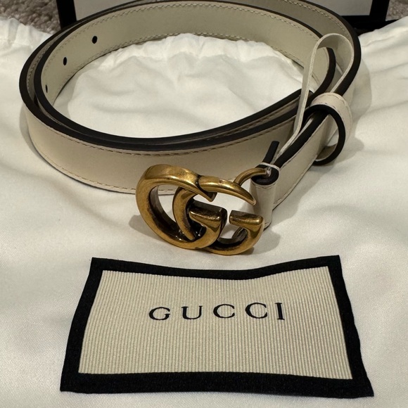 Gucci Accessories - Gucci Ivory Leather Belt with Gold GG Buckle